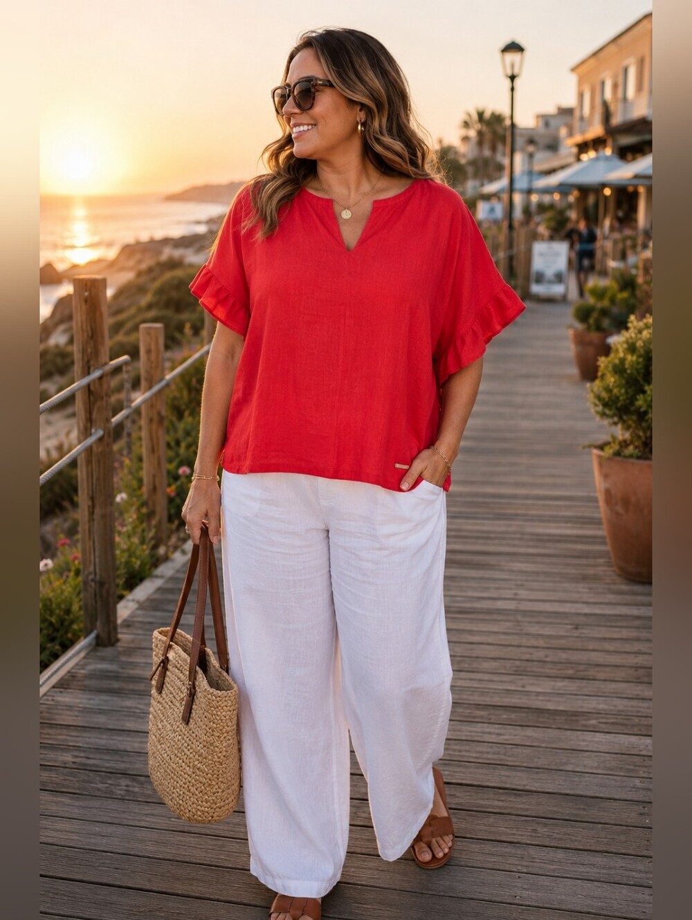 Marc New York by Andrew Marc XL Red Linen Blend Oversized Dolman Top